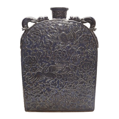 Lot 640 - A large Chinese blue-glazed 'pilgrim' flask, 20th century