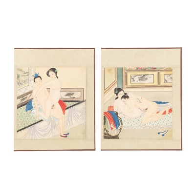 Lot 392 - Two Chinese erotic paintings, chungongtu, Qing dynasty, 19th century