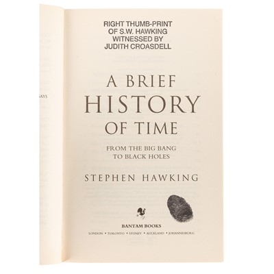 Lot 227 - Hawking. A Brief History of Time, thumb-print signature, 2011