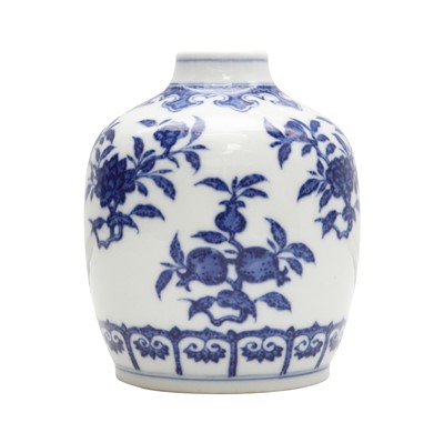Lot 369 - A Chinese blue and white 'sanduo' jar, 20th century, Yongzheng mark