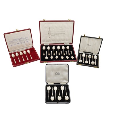 Lot 676 - Four cased sets of sterling silver teaspoons