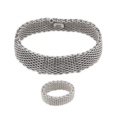 Lot 145 - Tiffany & Co. | A mesh bracelet and ring suite