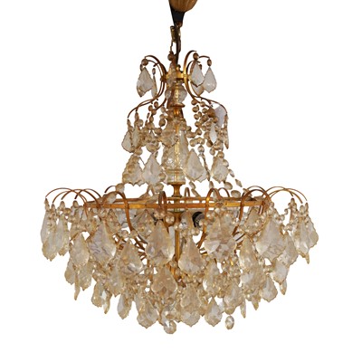 Lot 84 - A gilt metal and cut glass basket chandelier