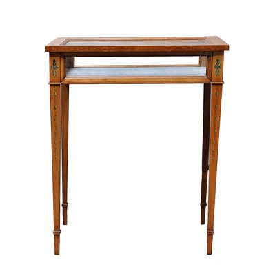 Lot 24 - An Edwardian satinwood Sheraton revival painted bijouterie table