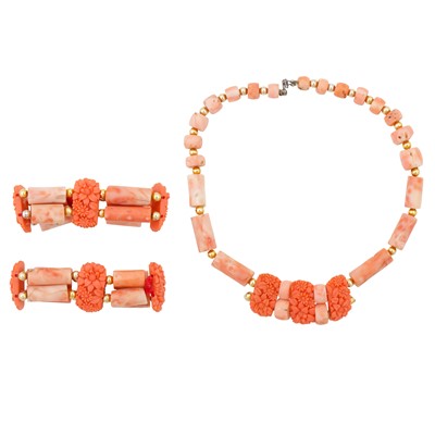 Lot 214 - A carved coral matching set