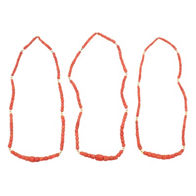 Lot 215 - Three coral necklaces