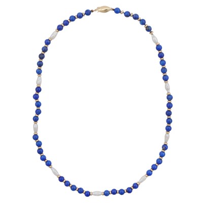 Lot 27 - A lapis lazuli and pearl bead necklace