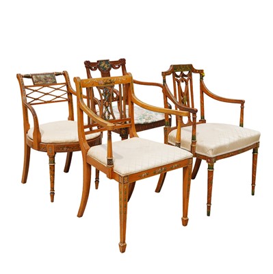 Lot 23 - An assembled collection of four Sheraton Revival painted armchairs