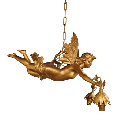 Lot 86 - An Art Nouveau style gilt spelter figural light fitting