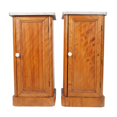 Lot 20 - A pair of William iv satinwood and marble to bedside cabinets