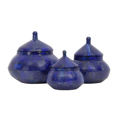 Lot 372 - A Graduated set of three Lapis Lazuli bowls with covers