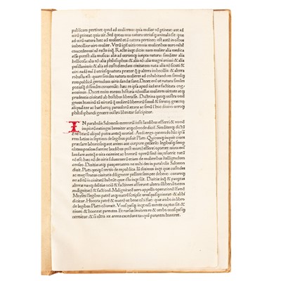 Lot 9 - Eusebius. [De evangelica preparatione. Venice, Aurl, 1473] 21 leaves only.
