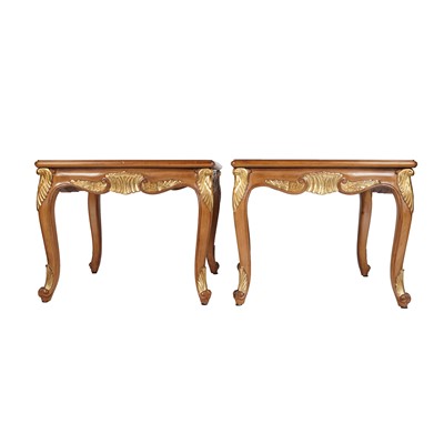 Lot 55 - A pair Louis XV beech and parcel gilt side tables