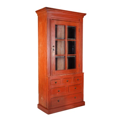 Lot 60 - A North American Federal style painted pine bookcase cabinet, probably New England