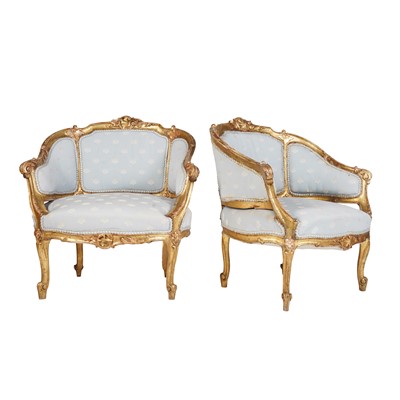 Lot 44 - A pair of Louis XV style giltwood bergères