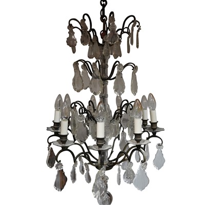 Lot 82 - A French bronze and glass glass chandelier