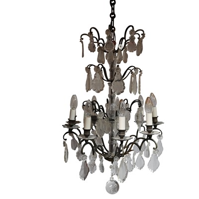Lot 83 - A French bronze and glass glass chandelier