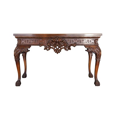 Lot 28 - Pair of George II style carved hardwood console tables