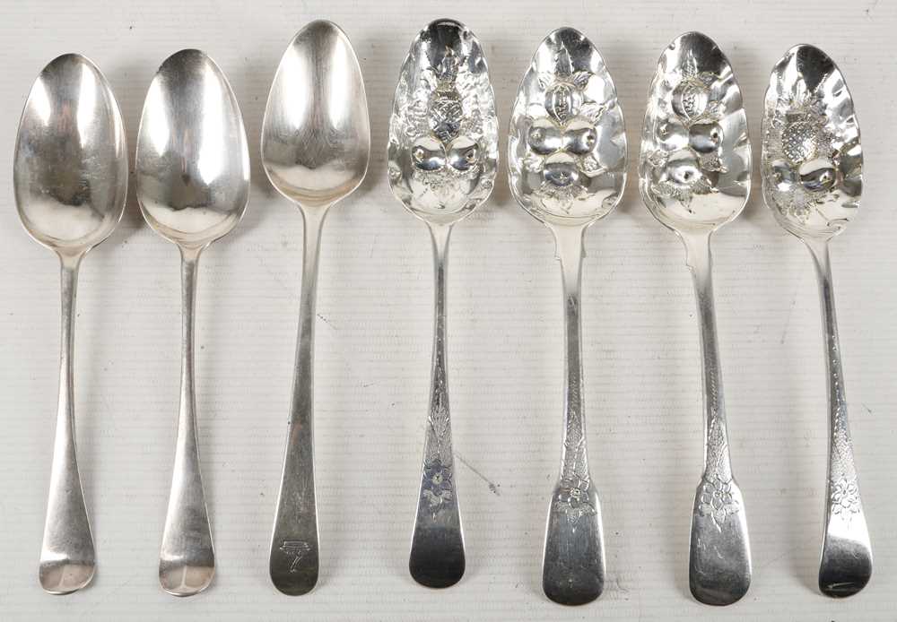 Lot 322 - Three Georgian, silver bottom marked serving...