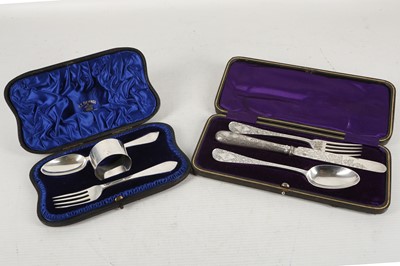 Lot 323 - Two antique, sterling silver christening sets,...