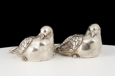 Lot 315 - Two vintage Indian Silver models of doves,...