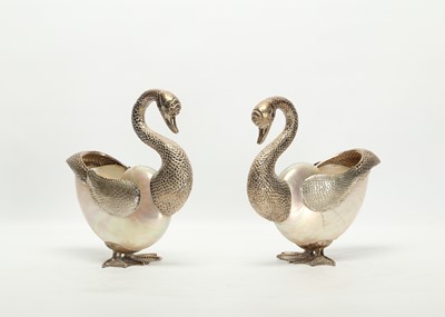 Lot 256 - Two Vintage Silver plate mounted nautilus...