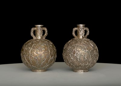 Lot 209 - Pair of Antique Chinese Export Silver bottle...