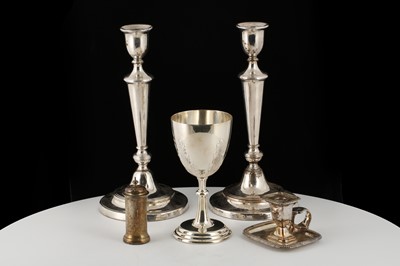 Lot 338 - A pair of vintage silver plated candlesticks...