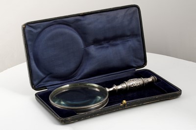 Lot 350 - Large Antique Indian Silver magnifying glass,...