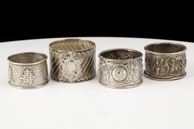 Lot 210 - Pair of Chinese White metal napkin rings...