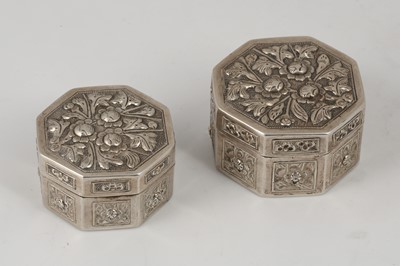 Lot 211 - Pair of Antique Chinese Export Silver boxes...