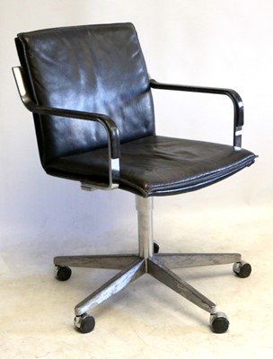 Lot 206 - A 1970's BLACK LEATHER OFFICE CHAIR,...