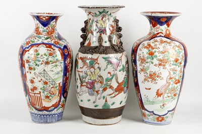 Lot 437 - A pair of Japanese baluster vases, brightly...