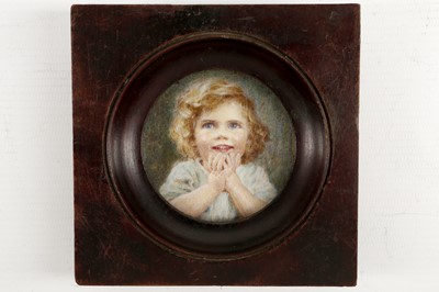 Lot 445 - A small watercolour circular portrait...