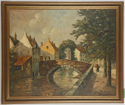 Lot 467 - E. Van Hamme. 'A View of Old Brugges'. Oil on...