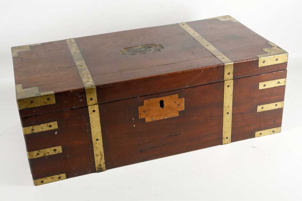 Lot 521 - A 19th century campaign writing box, brass...