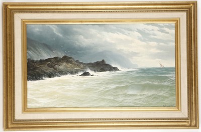 Lot 661 - David James (1854-1898), seascape with boats...