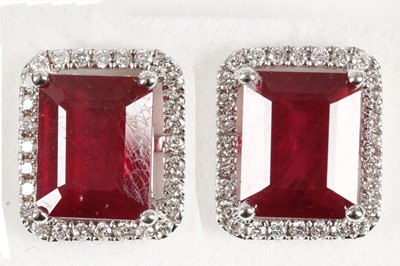 Lot 624 - A pair of 18ct gold, ruby and diamond set...