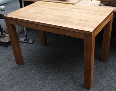 Lot 831 - A solid oak rectangular table raised on square...