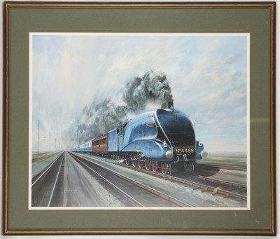 Lot 595A - Steam locomotive interest; two framed coloured...