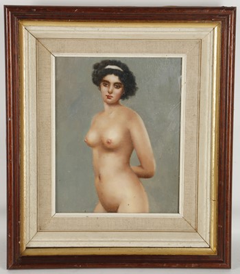 Lot 575A - An oil  painting, portrait of a nude female in...