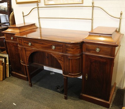 Lot 836 - A 19th century mahogany, breakfront sideboard...