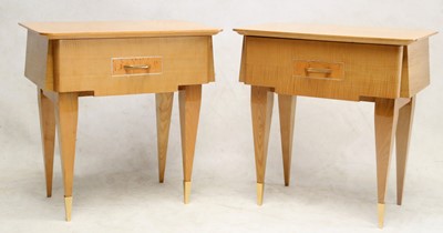 Lot 238 - A PAIR OF 1950s FRENCH BEDSIDE TABLES, in...