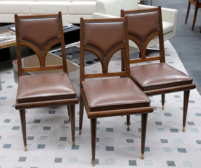 Lot 256 - A SET OF EIGHT FRENCH 1950'S OAK DINING CHAIRS,...
