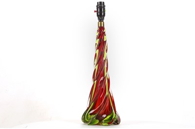 Lot 174 - A 1960s MURANO GLASS LAMP BASE, in red glass,...