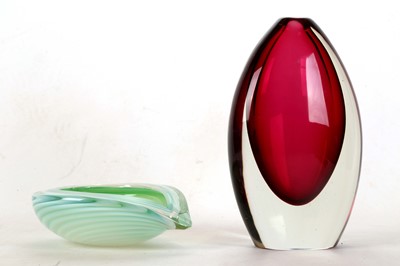 Lot 169 - A 1960s MURANO GLASS VASE, in red, clear cased...