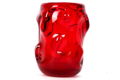 Lot 264 - A 1960s WHITEFRIARS KNOBBLY VASE, in red glass...