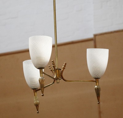 Lot 310 - A 1950s MURANO THREE LIGHT CHANDELIER, with...