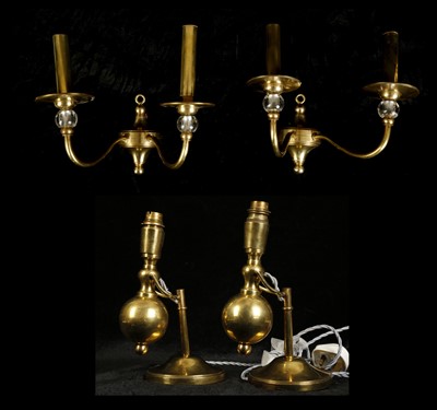 Lot 317 - A PAIR OF 1950s FRENCH WALL LIGHTS, in brass...