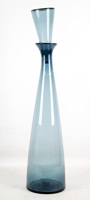 Lot 422 - A LARGE BLUE GLASS BOTTLE WITH STOPPER, mid...